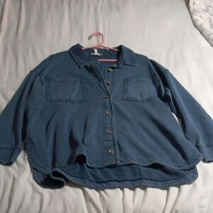 Denim Button-Up Shacket in Dark Blue